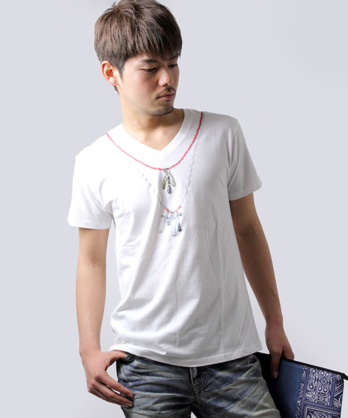 JACKROSE（ジャックローズ）の「ネイティブ･ネックレスVネックTシャツ（Tシャツ/カットソー・メンズ・ブラック/ホワイト・L/M）」の2枚目の写真