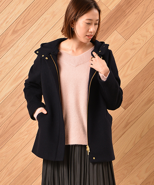 un dix cors（アンディコール）の「フード付ショートコート（その他アウター・レディース・ライトブルー/ライトベージュ/ネイビー・ﾌﾘ-）」の3枚目の写真