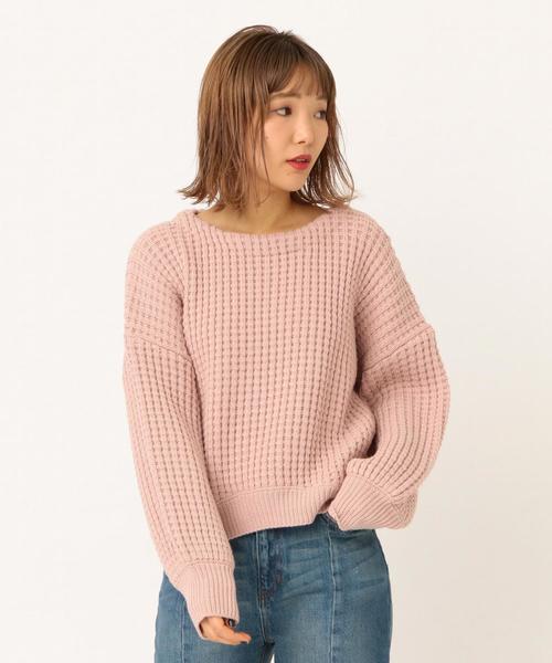 Another Edition（アナザーエディション）の「ワッフルBIG  PO（ニット/セーター・レディース・ネイビー/オフホワイト/ライトピンク・FREE）」の3枚目の写真