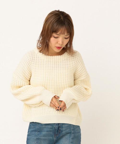 Another Edition（アナザーエディション）の「ワッフルBIG  PO（ニット/セーター・レディース・ネイビー/オフホワイト/ライトピンク・FREE）」の2枚目の写真