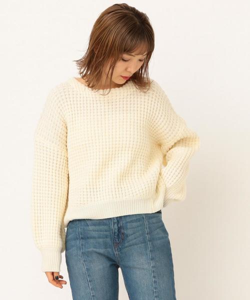 Another Edition（アナザーエディション）の「ワッフルBIG  PO（ニット/セーター・レディース・ネイビー/オフホワイト/ライトピンク・FREE）」の7枚目の写真