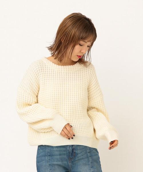 Another Edition（アナザーエディション）の「ワッフルBIG  PO（ニット/セーター・レディース・ネイビー/オフホワイト/ライトピンク・FREE）」の5枚目の写真