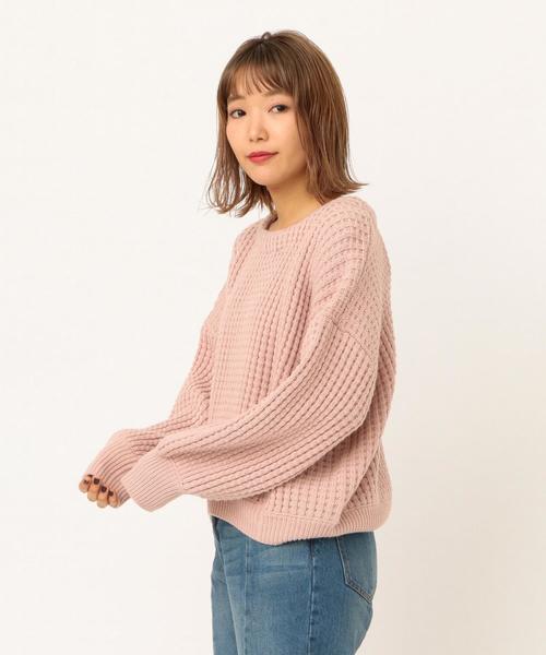 Another Edition（アナザーエディション）の「ワッフルBIG  PO（ニット/セーター・レディース・ネイビー/オフホワイト/ライトピンク・FREE）」の8枚目の写真