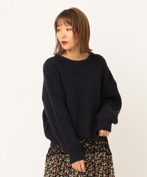 Another Edition（アナザーエディション）の「ワッフルBIG  PO（ニット/セーター・レディース・ネイビー/オフホワイト/ライトピンク・FREE）」の18枚目の写真