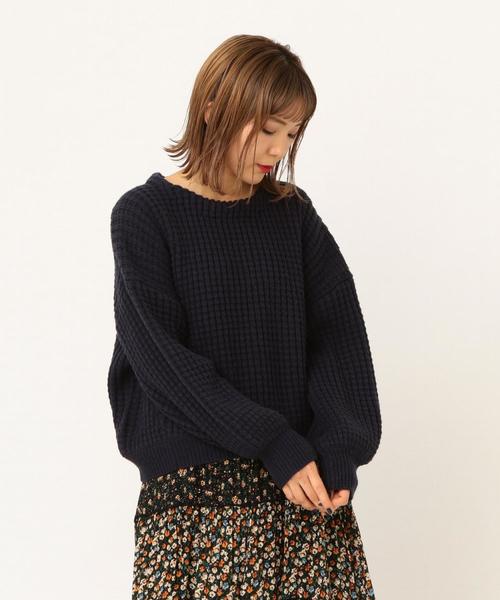 Another Edition（アナザーエディション）の「ワッフルBIG  PO（ニット/セーター・レディース・ネイビー/オフホワイト/ライトピンク・FREE）」の12枚目の写真