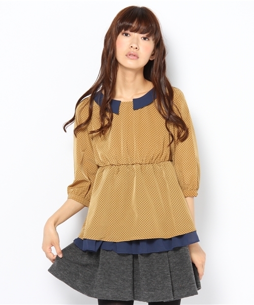 mystic(ミスティック)の「配色ドットブラウス(シャツ/ブラウス・レディース・ブラック/マスタード/レンガ・フリ-)」の2枚目の写真