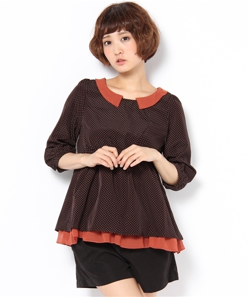 mystic(ミスティック)の「配色ドットブラウス(シャツ/ブラウス・レディース・ブラック/マスタード/レンガ・フリ-)」の1枚目の写真