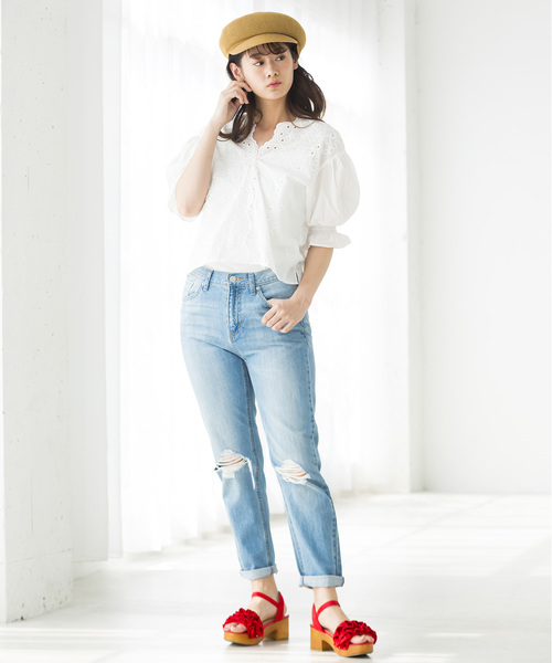 WEGO（ウィゴー）の「WEGO/スカラップコットンレースブラウス（シャツ/ブラウス・レディース・ライトピンク/ブラック/ホワイト/イエロー・FREE）」の12枚目の写真