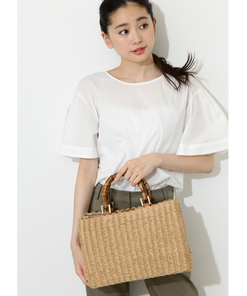 NATURAL BEAUTY BASIC（ナチュラルビューティーベーシック）の「【雑誌掲載】バンブーハンドバスケット（ハンドバッグ・レディース・ブラック/ベージュ・ﾌﾘ-）」の2枚目の写真