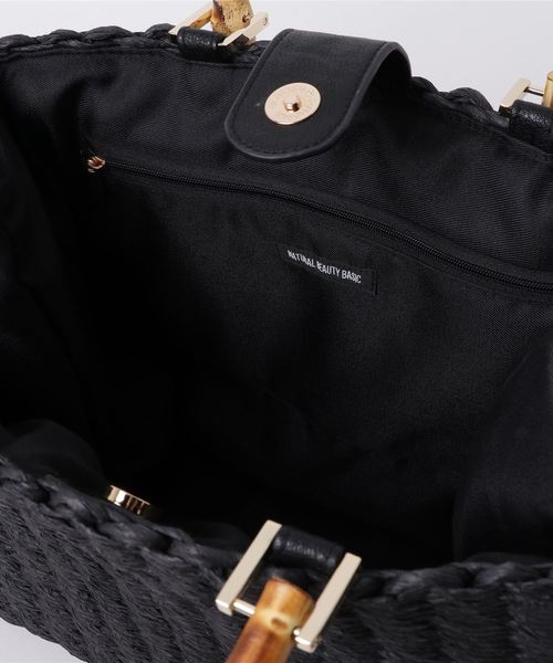 NATURAL BEAUTY BASIC（ナチュラルビューティーベーシック）の「【雑誌掲載】バンブーハンドバスケット（ハンドバッグ・レディース・ブラック/ベージュ・ﾌﾘ-）」の4枚目の写真