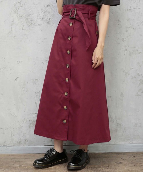 one after another NICE CLAUP（ワンアフターアナザーナイスクラップ）の「トレンチロングスカート（スカート・レディース・ブラック/アイボリー/ベージュ/ボルドー・FREE）」の4枚目の写真