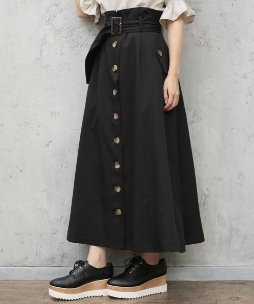 one after another NICE CLAUP（ワンアフターアナザーナイスクラップ）の「トレンチロングスカート（スカート・レディース・ブラック/アイボリー/ベージュ/ボルドー・FREE）」の3枚目の写真
