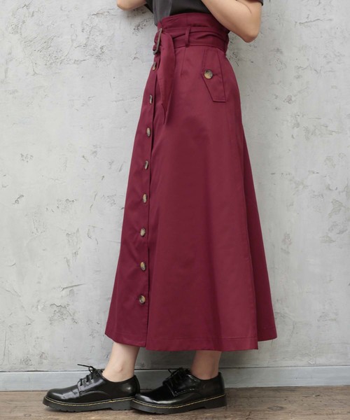 one after another NICE CLAUP（ワンアフターアナザーナイスクラップ）の「トレンチロングスカート（スカート・レディース・ブラック/アイボリー/ベージュ/ボルドー・FREE）」の5枚目の写真