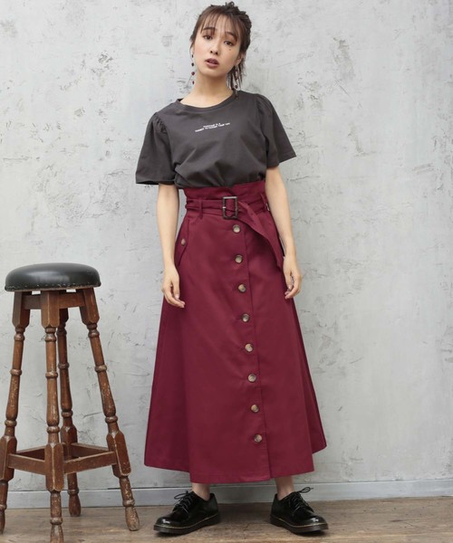 one after another NICE CLAUP（ワンアフターアナザーナイスクラップ）の「トレンチロングスカート（スカート・レディース・ブラック/アイボリー/ベージュ/ボルドー・FREE）」の8枚目の写真