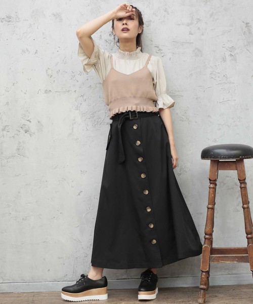one after another NICE CLAUP（ワンアフターアナザーナイスクラップ）の「トレンチロングスカート（スカート・レディース・ブラック/アイボリー/ベージュ/ボルドー・FREE）」の12枚目の写真