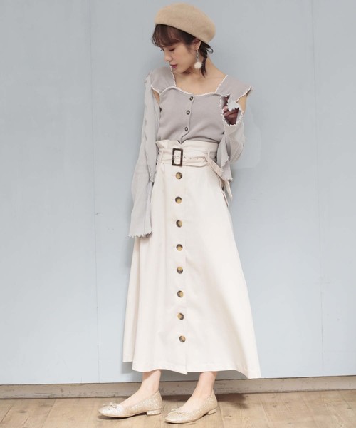 one after another NICE CLAUP（ワンアフターアナザーナイスクラップ）の「トレンチロングスカート（スカート・レディース・ブラック/アイボリー/ベージュ/ボルドー・FREE）」の15枚目の写真