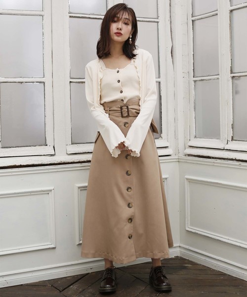 one after another NICE CLAUP（ワンアフターアナザーナイスクラップ）の「トレンチロングスカート（スカート・レディース・ブラック/アイボリー/ベージュ/ボルドー・FREE）」の17枚目の写真