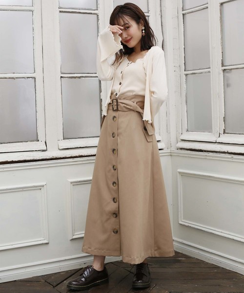 one after another NICE CLAUP（ワンアフターアナザーナイスクラップ）の「トレンチロングスカート（スカート・レディース・ブラック/アイボリー/ベージュ/ボルドー・FREE）」の18枚目の写真