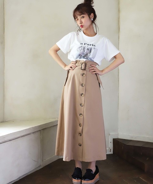 one after another NICE CLAUP（ワンアフターアナザーナイスクラップ）の「トレンチロングスカート（スカート・レディース・ブラック/アイボリー/ベージュ/ボルドー・FREE）」の22枚目の写真