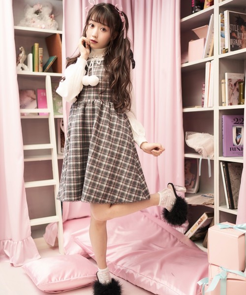 Honey Cinnamon ハニーシナモン の 肩フリルチェックジャンスカ ジャンパースカート Wear