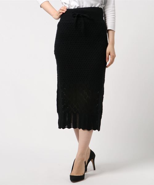 classicalelf(クラシカルエルフ)の「透かし柄ニットスカート(スカート・レディース・ベージュ/ブラック・X-LARGE/SMALL/MEDIUM/LARGE)」の2枚目の写真
