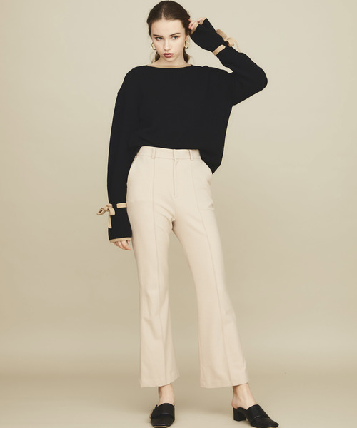 STUDIOUS（ステュディオス）の「【STUDIOUS】ウォームカルゼフレアパンツ（デニムパンツ・レディース・ブラック/ベージュ/ブラウン・1/2）」の5枚目の写真