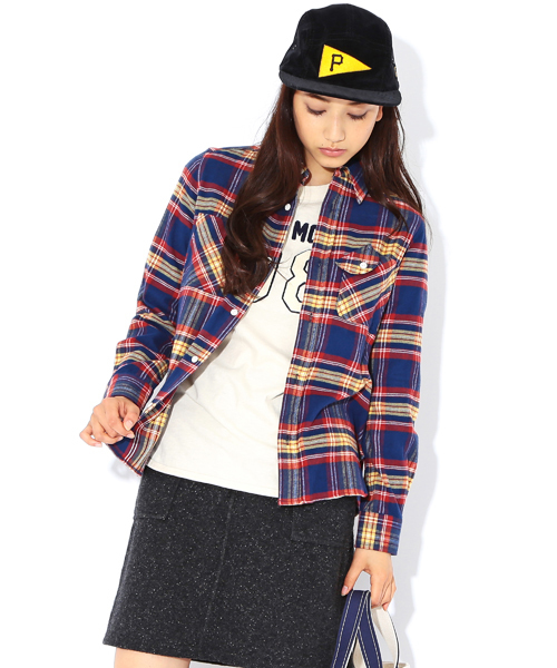 BEAMS BOY（ビームスボーイ）の「BEAMS BOY / ネルチェック シャツ（シャツ/ブラウス・レディース・ベージュ/サックスブルー/ネイビー/マルチ・ONE SIZE）」の2枚目の写真