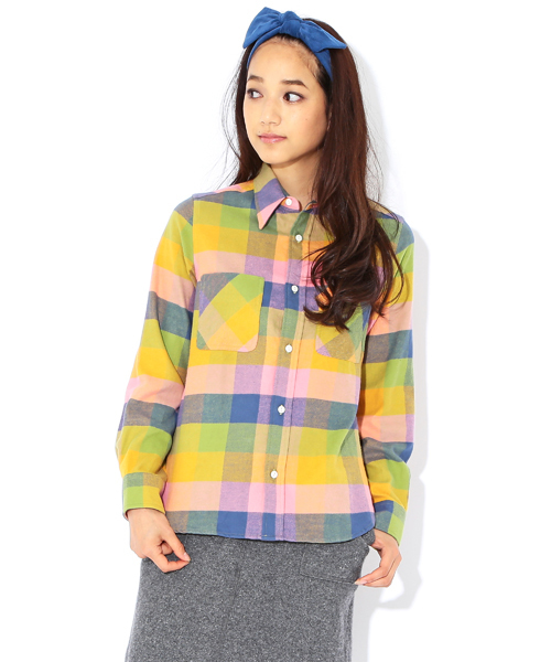 BEAMS BOY（ビームスボーイ）の「BEAMS BOY / ネルチェック シャツ（シャツ/ブラウス・レディース・ベージュ/サックスブルー/ネイビー/マルチ・ONE SIZE）」の4枚目の写真