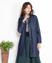 あったかダウンデニムシャツロング