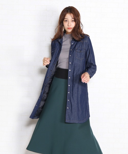 sankyo shokai(サンキョウショウカイ)の「あったかダウンデニムシャツロング(シャツ/ブラウス・レディース・ライトインディゴブルー/ダークインディゴブルー・M/L)」の3枚目の写真