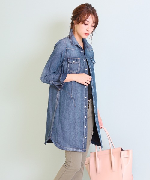 sankyo shokai(サンキョウショウカイ)の「あったかダウンデニムシャツロング(シャツ/ブラウス・レディース・ライトインディゴブルー/ダークインディゴブルー・M/L)」の4枚目の写真