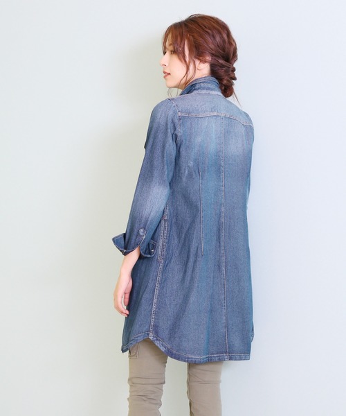 sankyo shokai(サンキョウショウカイ)の「あったかダウンデニムシャツロング(シャツ/ブラウス・レディース・ライトインディゴブルー/ダークインディゴブルー・M/L)」の5枚目の写真