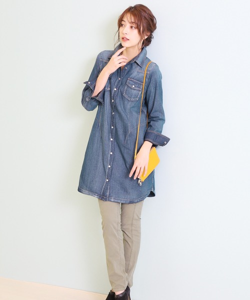 sankyo shokai(サンキョウショウカイ)の「あったかダウンデニムシャツロング(シャツ/ブラウス・レディース・ライトインディゴブルー/ダークインディゴブルー・M/L)」の6枚目の写真