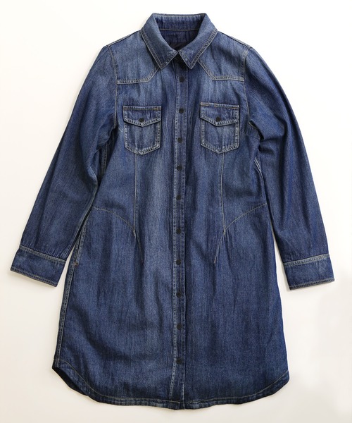 sankyo shokai(サンキョウショウカイ)の「あったかダウンデニムシャツロング(シャツ/ブラウス・レディース・ライトインディゴブルー/ダークインディゴブルー・M/L)」の7枚目の写真