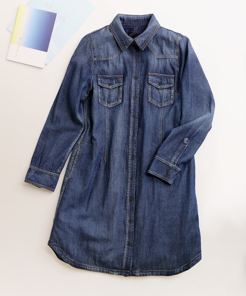 sankyo shokai(サンキョウショウカイ)の「あったかダウンデニムシャツロング(シャツ/ブラウス・レディース・ライトインディゴブルー/ダークインディゴブルー・M/L)」の9枚目の写真