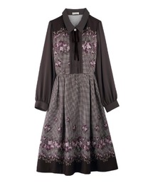 シェリエ sheller 千鳥柄襟付き切替ワンピース rienda | 千鳥柄バックリボンフレアニットワンピース