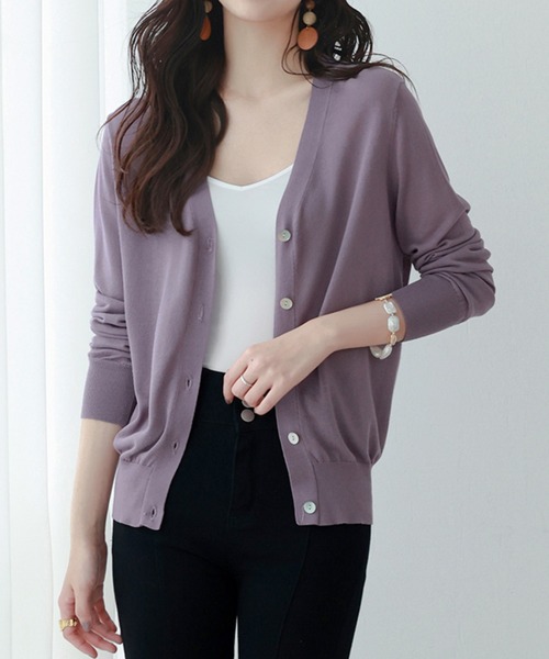 SAISON DE PAPILLON（セゾンドパピヨン）の「サマーニットVネック冷房対策カーディガン（カーディガン/ボレロ・レディース・ラベンダー/ブラック/ホワイト/グリーン/テラコッタ/カーキ/パープル/ブラウン/ネイビー/キャメル/ローズ/チャコール/ブルー・M/L/XL）」の11枚目の写真