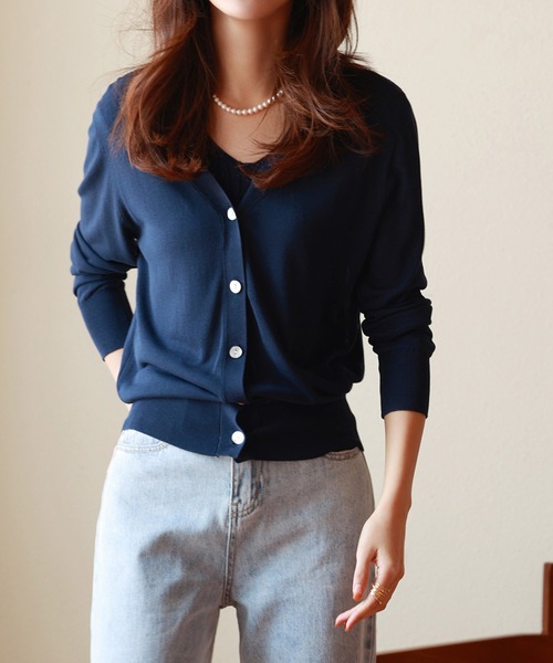 SAISON DE PAPILLON（セゾンドパピヨン）の「サマーニットVネック冷房対策カーディガン（カーディガン/ボレロ・レディース・ラベンダー/ブラック/ホワイト/グリーン/テラコッタ/カーキ/パープル/ブラウン/ネイビー/キャメル/ローズ/チャコール/ブルー・M/L/XL）」の9枚目の写真