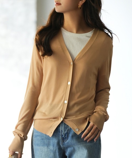 SAISON DE PAPILLON（セゾンドパピヨン）の「サマーニットVネック冷房対策カーディガン（カーディガン/ボレロ・レディース・ラベンダー/ブラック/ホワイト/グリーン/テラコッタ/カーキ/パープル/ブラウン/ネイビー/キャメル/ローズ/チャコール/ブルー・M/L/XL）」の12枚目の写真