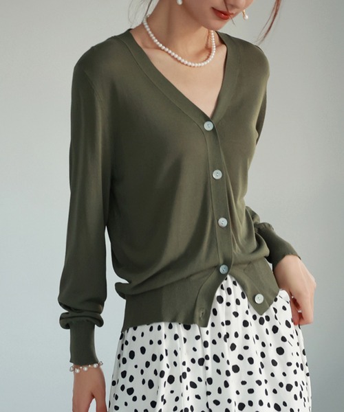 サマーニットVネック冷房対策カーディガン（カーディガン/ボレロ