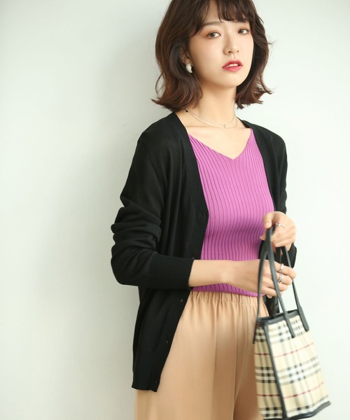 SAISON DE PAPILLON（セゾンドパピヨン）の「サマーニットVネック冷房対策カーディガン（カーディガン/ボレロ・レディース・ラベンダー/ブラック/ホワイト/グリーン/テラコッタ/カーキ/パープル/ブラウン/ネイビー/キャメル/ローズ/チャコール/ブルー・M/L/XL）」の15枚目の写真