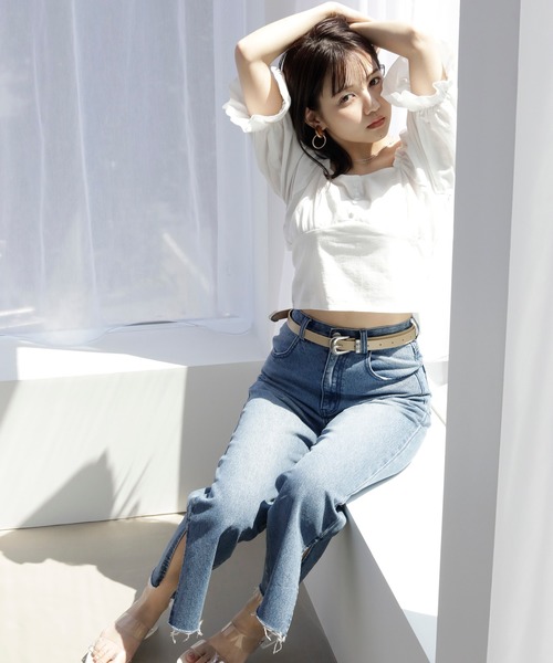 DuKKah(デュカ)の「dukkah/【148cm基準・低身長向け】デニムスリットストレートパンツ(デニムパンツ・レディース・インディゴブルー・X-SMALL)」の9枚目の写真