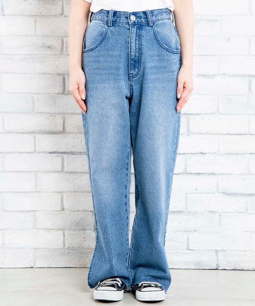 DuKKah(デュカ)の「dukkah/【148cm基準・低身長向け】デニムスリットストレートパンツ(デニムパンツ・レディース・インディゴブルー・X-SMALL)」の4枚目の写真