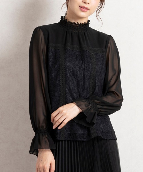 セール トップス シフォンレース切替ブラウス シャツ ブラウス Rose Tiara ローズティアラ のファッション シャツ ブラウス Rose