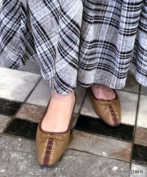 RANDA | スクエアトゥレースアップフラットパンプス(パンプス)