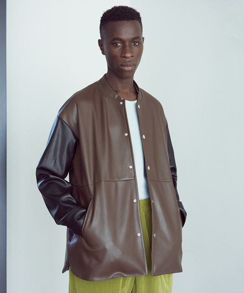 KIIT(キート)の「KIIT キート / SYNTHETIC LEATHER STADIUM JKT シンセティックレザースタジアムジャケット / KIK-Y58-800(スタジャン・メンズ・アイボリー/ブラウン/ブラック・1/2)」の3枚目の写真