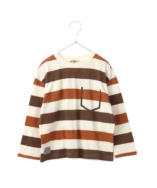 MAKE YOUR DAY(メイクユアデイ)の「ボーダープリント長袖Tシャツ■80~140cm(Tシャツ/カットソー・キッズ・ブラウン/グレー/ブルー・90/100/110/120/130/140/80)」の1枚目の写真