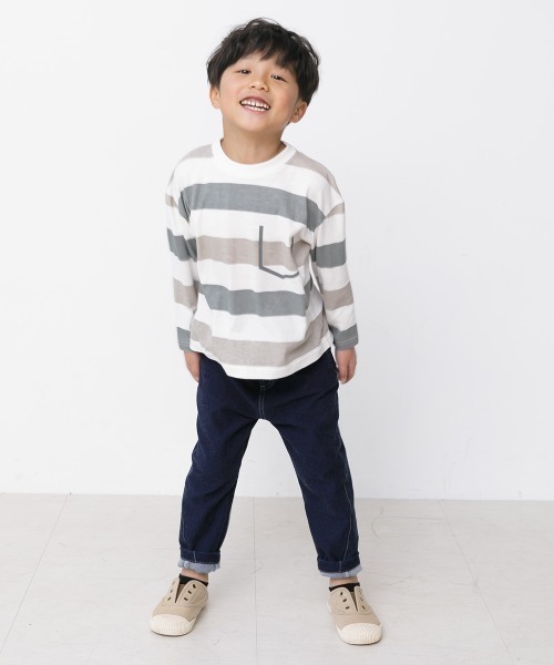 MAKE YOUR DAY(メイクユアデイ)の「ボーダープリント長袖Tシャツ■80~140cm(Tシャツ/カットソー・キッズ・ブラウン/グレー/ブルー・90/100/110/120/130/140/80)」の14枚目の写真