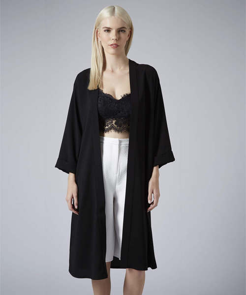 TOPSHOP(トップショップ)の「LONGLINE DUSTER KIMONO/ロングライン ダスターキモノ(その他アウター・レディース・ブラック・8/6/10)」の1枚目の写真
