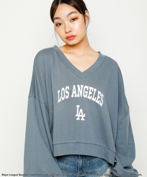 セール】【MLB】Vネック裏毛トップス（Tシャツ/カットソー